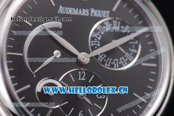 Audemars Piguet Jules Audemars Dual Time Asia ST25 Automatic Steel Case Black Dial Stick Markers and Black Leather Strap - Click Image to Close